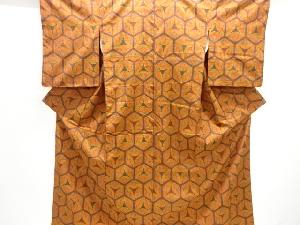 亀甲に抽象模様織り出し手織り紬着物